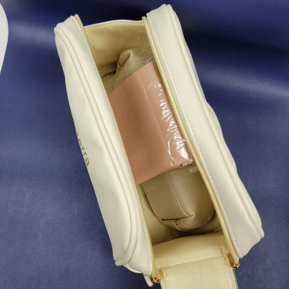 Kesterra 3 Piece Travel Makeup Bag Set Cream Vegan Leather Cosmetic Case